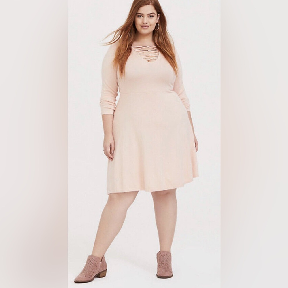 Torrid Criss Cross Lightweight Sweater Skater Dress Size 3 Blush Pink